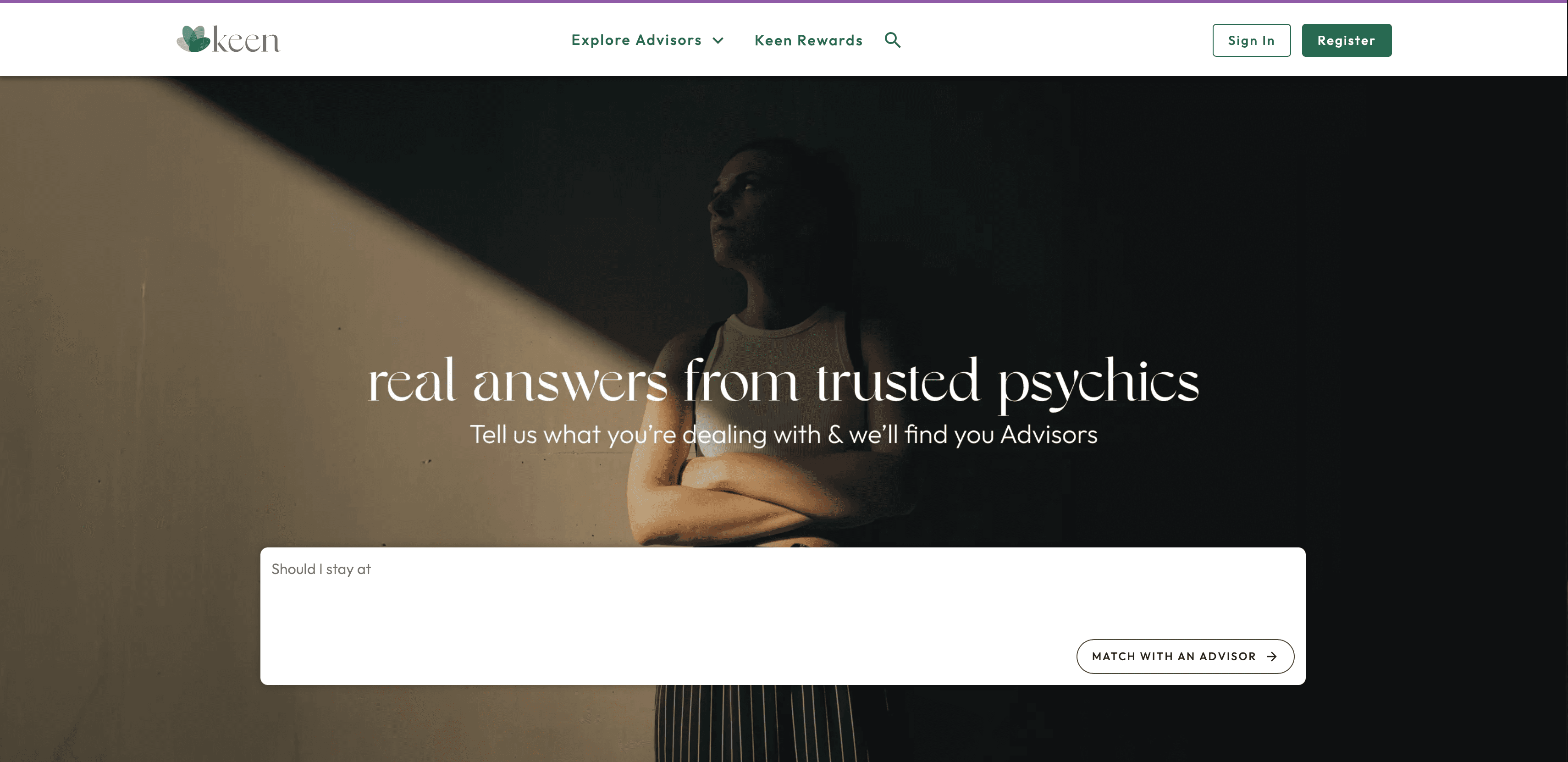 Keen.com homepage, “Real answers from trusted psychics”